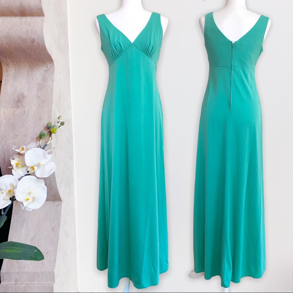Vintage 70s Sea Foam Mint Green Plunge Neck Gown Maxi Dress